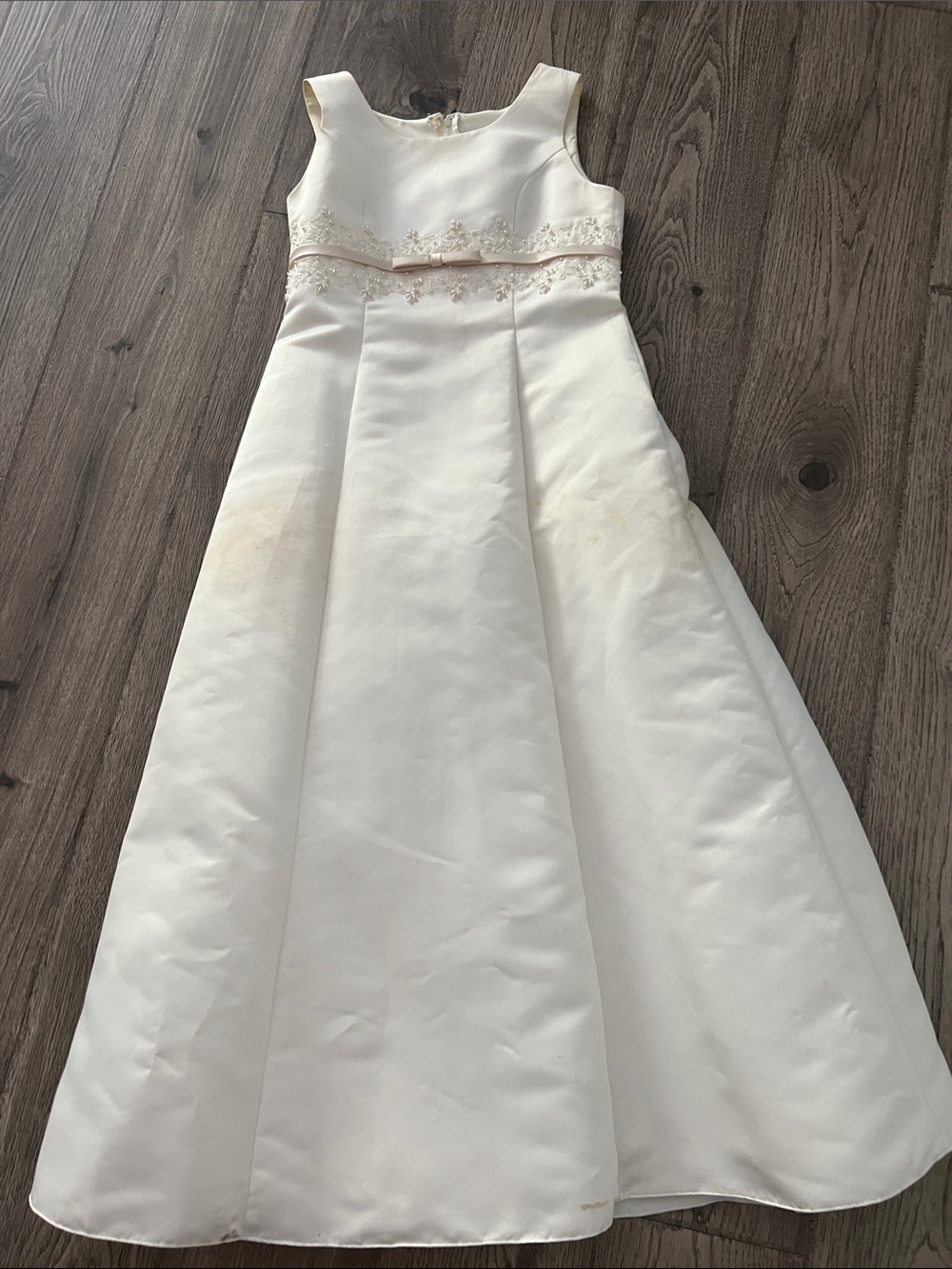 David's Bridal Cream Floral-Trim Flower Girl Gown